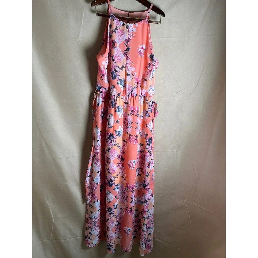 By & By Girl Maxi Dress Youth 12 Coral Pink Excellent Floral Halter Sleeveless